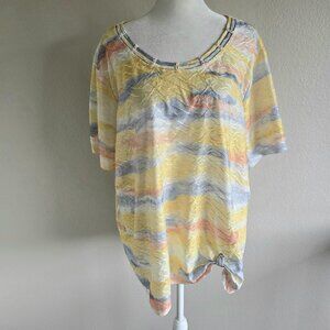 New Alfred Dunner Top Blouse Lightweight Semi Sheer Crinkle Rhinestones Plus 3X